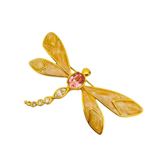 Vintage Kenneth Jay Lane Crystal Dragonfly Brooch, Signed 3" Wide - Picture 1 of 10
